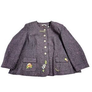 Joe Browns Black//Purple Polyester Tweed Coat Floral Lining Button Designs Sz 28